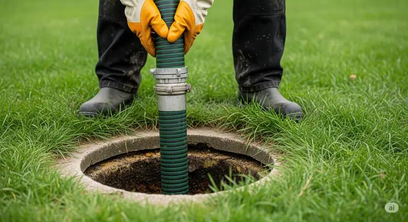 Septic tank being pumped through an open access lid, from our own SepticWorkz site